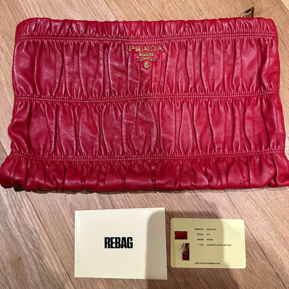 Gaufre Red Leather Clutch Prada